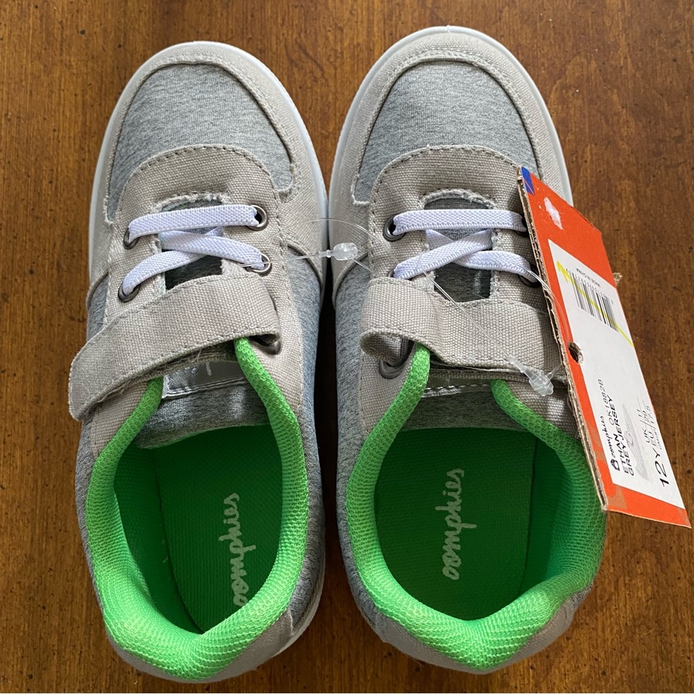NWT Oomphies Boys 12Y Sneakers Grey and Tan Canvas Shoes
